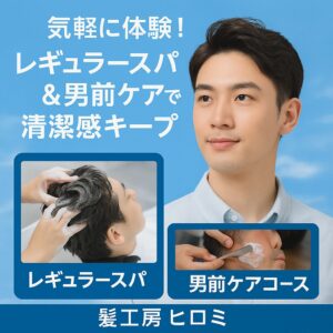 ✂️【7月おすすめ】気軽に男前アップ⤴️ レギュラースパ＆ケアで爽やか清潔感✨|髪工房ヒロミ岩倉市|“男を磨く” 大人のヘアサロン。髪質や頭皮ケア・スキンケア・炭酸泉シャンプー・ヒアルロン酸シェービング・ヘッドスパ